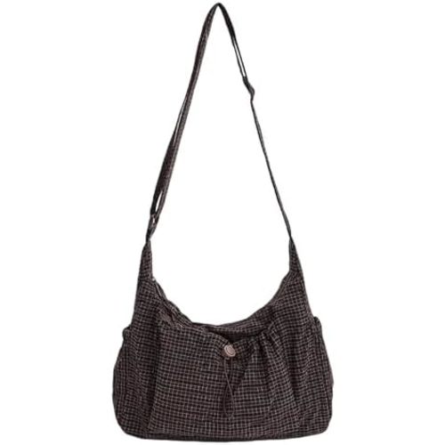 Nylon Hobo Bag Plaid Crossbody Shoulder Bag Drawstring Messenger Purse Soft Zipper Handbag Adjustable Shoulder Straps