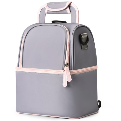 NCVI Breastmilk Cooler Bag Backpack with Ice Pack, Fits 6 Bottles (Gray)