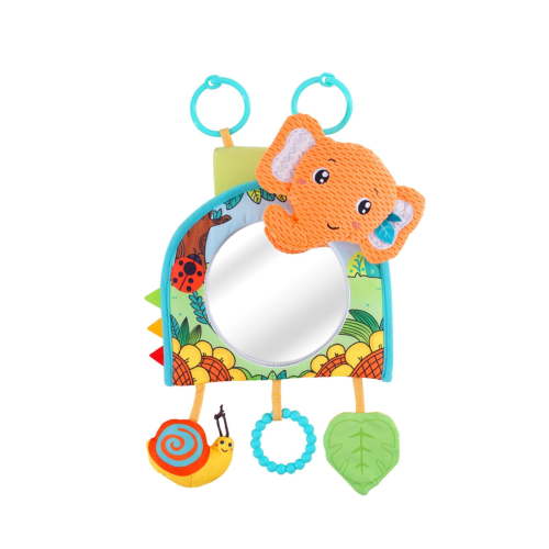 Almencla Baby Mirror Toy for Car Rattle Cute Tummy Time Toys Backseat Mirror Rear Facing Mirror for Bed Back Seat 6-12 Months Toddlers orange
