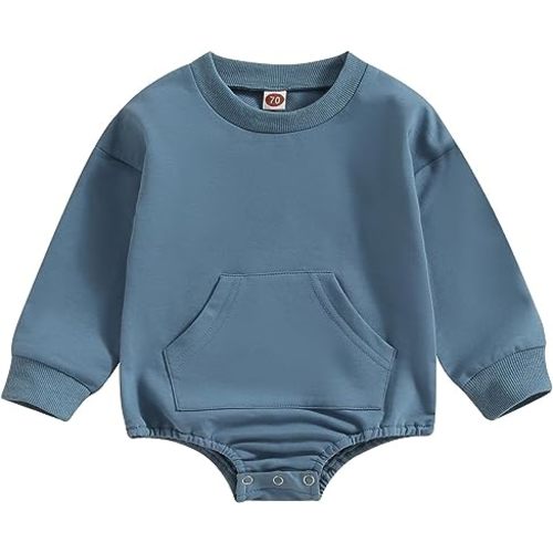Hoanselay Newborn Infant Baby Boy Girl Basic Plain Pocket Long Sleeve Romper Bodysuit Tops Solid Fall Outfit Clothes
