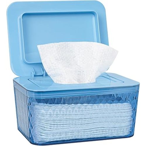 Wipes Dispenser, One-Handed Operation Wipe Holder for Baby & Adult, Seal-Designed Wipes Container for Bathroom Keep Diaper Wipes Fresh (Blue)
