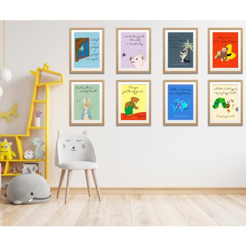 Children's Book Prints with Quotes Set of 8, Storybook Art Prints