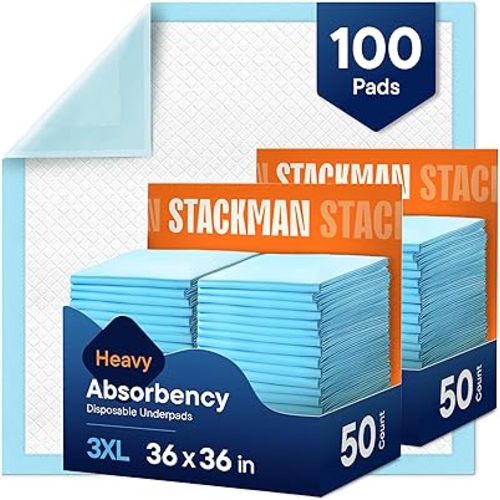 Chucks Pads Disposable Adult Underpads [100-Pack] 36"x36" XXXL Super-Absorbent Incontinence Bed Pads – Large Leak-Proof Mattress Protector Pee Pads for Adults, Seniors, Kids & Pets