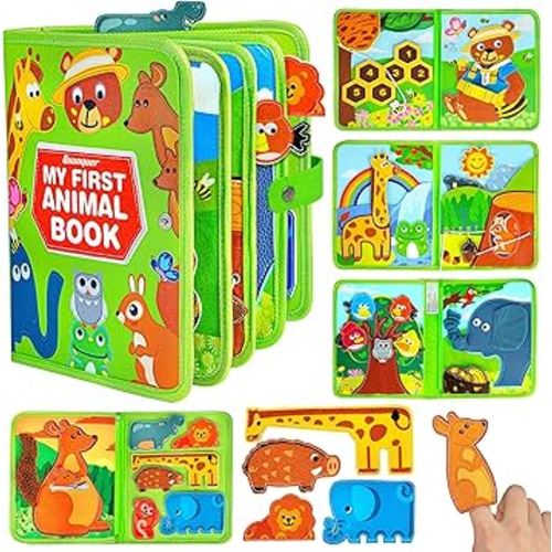 Quanquer Animal Busy Book for Toddlers 1-3 - Montessori Toys for 1 Year Old Boys and Girls, Educational Travel Toy for Airplane Car, Christmas Birthday Gifts for Toddlers