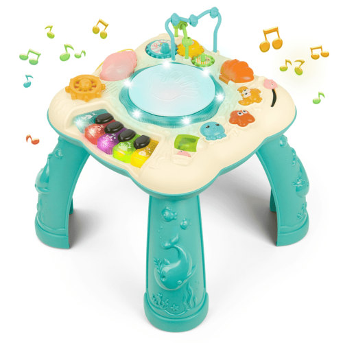 Infant Musical Learning Table, Toddler Activity Table Interactive Toys, Baby Busy Board Educational Learning Toy with Lights and Music, for 6 to 12-18 Months Boys Girls Preschool Gifts