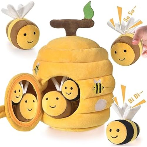Baby Toys for 1 Year Old, Soft Beehive with 5 Stuffed Bees, Crinkle, Rattle, Mirror, Montessori Toys for One Year Old Birthday Gift, Babies Sensory Balls for 12-18 Month Baby