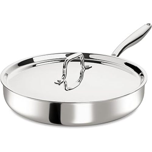 12 Inch Tri-Ply Stainless Steel Frying Pan, Frying Pan with Lid, PFOA/PTFE Free Skillet, Induction Cooking Pans, Dishwasher & Oven Broiler Safe 600F, Professional Cookware, Heavy Duty & Even Heat