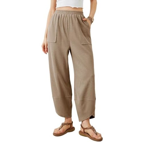 Xiaoxuemeng Womens Baggy Wide Leg Pants Casual Elastic Waisted Palazzo Harem Pants with Pockets