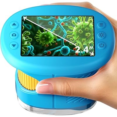 1000X Handheld Microscope for Kids, 4K 2.4" Screen Digital Kids Microscopes with 12 Slides, Portable Edu Toys Gifts for Age 3 4 5 6 7 8 9 10 11 12 Year Old Boys Girls Children Students(Blue)