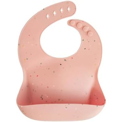 mushie Silicone Baby Bib | Adjustable Fit Waterproof Bibs (Powder Pink Confetti)