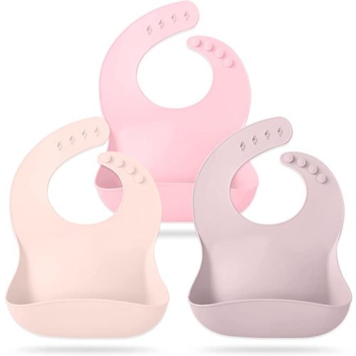 Amazon.com: Mia Li Silicone Bibs – 3pcs Waterproof Silicone Bib Set – Silicone Baby Bibs for Girls and Boys - Baby Bib Pocket with Adjustable Closure – Non-Messy Toddler Bib (Solid - Blush, Lilac & Mauve) : Baby