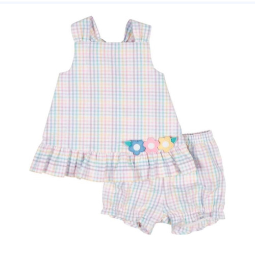 Plaid Seersucker Dress And Bloomer With Flowers - Florence Eiseman Dresses | Maisonette