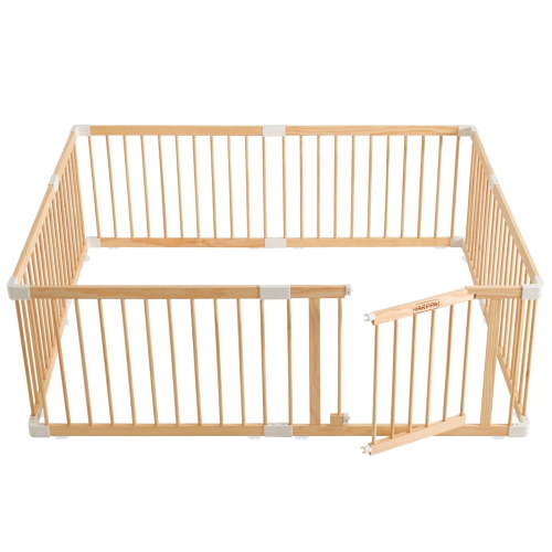 HARPPA Wooden Baby Playpen with Gate, Adjustable Panel Play Yard Fence for Toddlers, Greenguard gold certified,60" x 71.5" x 24"