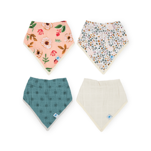 Cotton Muslin + Fleece Bandana Bib 4 Pack - Vintage Floral