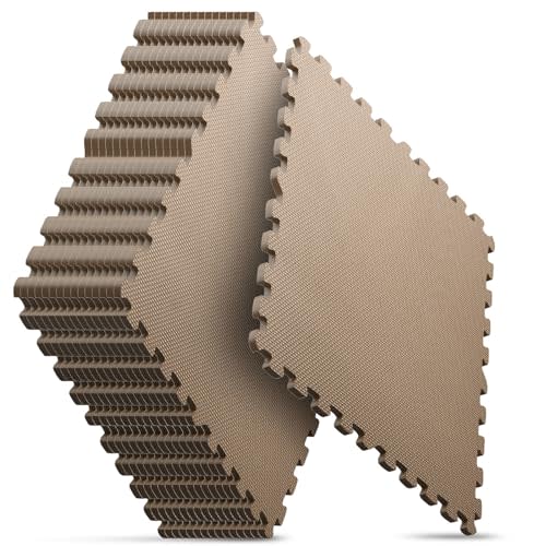 Home Gym Mat, Puzzle Exercise Mat, EVA Interlocking Foam Floor Tiles for Home Workout Equipment and Kids' Play Areas - Blue, 24 in x 24 in x ½ in - (Brown, 16 Pack(64 SQ FT))