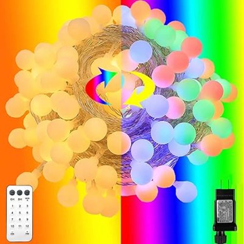 65.6ft Color Changing String Lights, 150 LED Multicolor & Warm White Globe Lights with Remote, 11 Modes, IP44 Waterproof, Plug in Fairy Lights for Indoor Outdoor Christmas Party Garden Decor