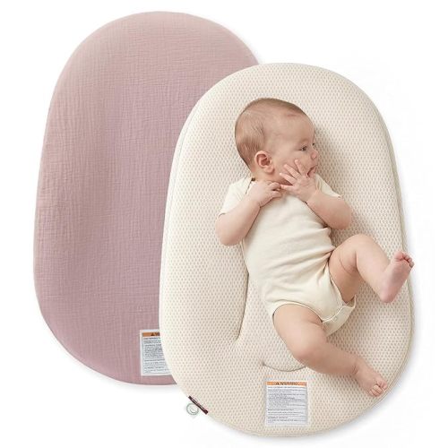 Momcozy Baby Lounger, Breathable Cotton Infant Support Cushion,Soft Taupe | Infant Support Cushion with Cotton Cover, Great for Newborns, Portable & Machine Washable