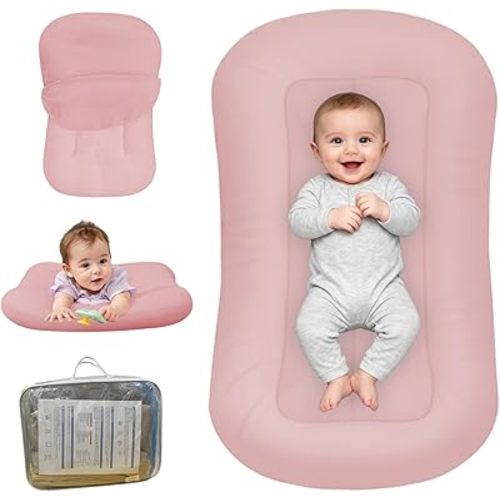 Baby Lounger for Newborn, Bionic Design Baby Lounger, Soft Organic Cotton Breathable Lounger for Infants 0-18 Months (Pink)