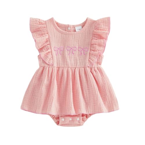 mlpeerw Baby Girl Summer Clothes Newborn Bow Romper Dress Fly Sleeve Smocked Dress Cotton Linen Cute Baby One Piece Outfits