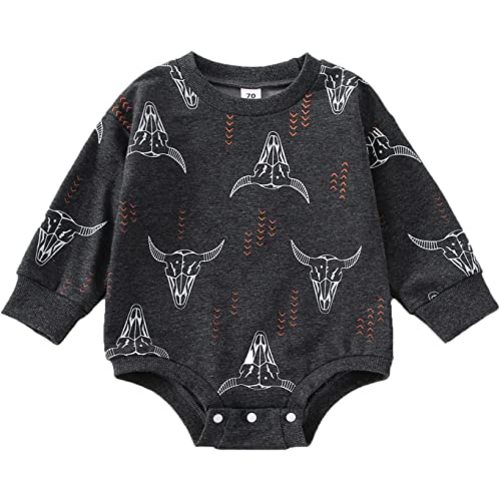 Hnyenmcko Western Baby Boy Girls Clothes Newborn Infant Cow Print Sweatshirt Romper Oversized Long Sleeve Bodysuit
