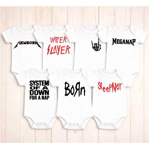 Metal Baby Bodysuit Bundle – 7 Pack | Alternative Baby Shower Gifts