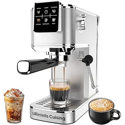 Espresso Machine 20 Bar,Touch Screen Espresso Maker with Steam Milk Frother,Stainless Steel Coffee Machine for Cappuccino Latte Americano Cold Brew,1350W Fast Heat Up System,Silver