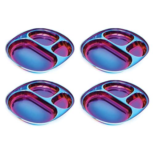 Ahimsa Stainless Steel Plates for Kids - Divided Plates for Toddlers, Pediatrician Designed, Non Toxic Toddler Plate, BPA Free & Dishwasher Safe (Blue Set of 4)