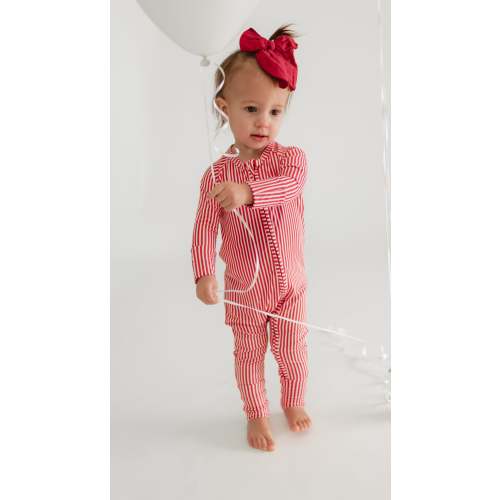 Infant Romper in Red Pin Stripes