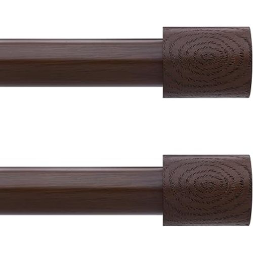 2 Pack Walnut Wood Curtain Rods,1'' Decorative Adjustable Rustic Farmhouse Drapery Rod, Heavy Duty Boho Curtain Pole for Windows 28 to 48 Inch with Imitation Wooden Grain Finials, Size 30"-60"