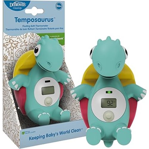 Dr. Brown's CleanUp Temposaurus Floating Bath Thermometer for Accurately Measuring Baby's Bath Water Temperature, BPA Free