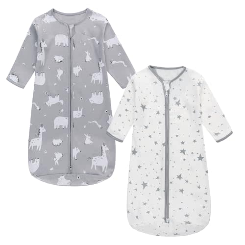 Miracle Baby Long Sleeve Sleep Sack 2-Pack, 100% Cotton Wearable Blanket Baby Sleeping Bag for Newborn Infant Toddler