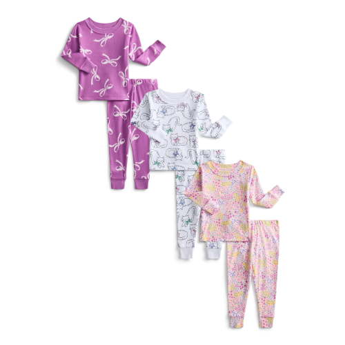 Wonder Nation Toddler Boys or Girls Cotton Long Sleeve Top and Pants Pajama Set, 6-Piece, Sizes 12M-5T
