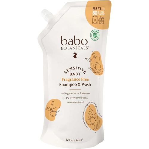 Babo Botanicals Sensitive Baby Fragrance-Free 2-in-1 Shampoo & Wash - Shea Butter, Calendula & Aloe Vera - EWG Verified - Cruelty-Free - Vegan - Pediatrician Tested - For Babies & Kids