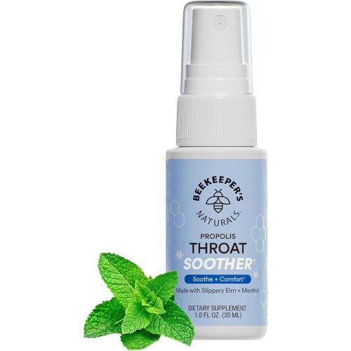 Propolis Throat Soother by Beekeeper's Naturals – Maximum Throat Relief w/ Menthol, Slippery Elm, Bee Propolis Extract – Fast-acting & Cooling Comfort (1.0 oz)(Pack of 1)