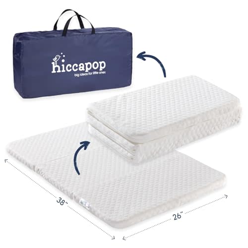 Hiccapop Tri-fold Pack and Play Mattress for Travel (38"x26"x1.5") with Carry Bag, Playard Mattress for Pack N Play with Washable Cover, 1.5" Thick