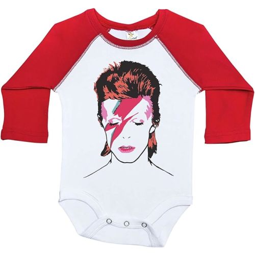 Baffle Baby Onesie, ZIGGY STARDUST, Long Sleeve Raglan Unisex Infant Bodysuit, Glam Rock Newborn 70s Rock Baby Outfit - 3-6 Months - Red Sleeve