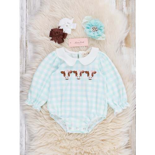 Happy Moo Days Plaid Ruffle Romper