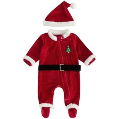 BemeyourBBs Newborn Baby Boy Girl Christmas Outfit Footed Romper with Hat