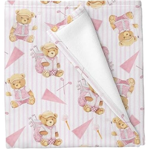 Cute Bear Golf Sports Baby Blankets for Boys Girls Golf Clubs Bag Balls Flag Crib Blanket for Infant Toddler Newborn Outdoor Sports Soft Lightweight Nursery Swaddling Wrap 40x50in