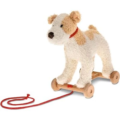Egmont Toys Eliot Wooden Pull Dog – Montessori Toy for 1 Year Old, Plush Dog Pull Along Set on Wheels, Toddler Pull Puppy, Wooden Soft Plush for Boys and Girls, Educational Baby Drag Along Gift
