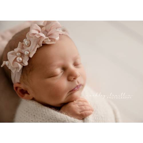 Hailie pink nude cream silk chiffon simple bow newborn headband tieback halo prop