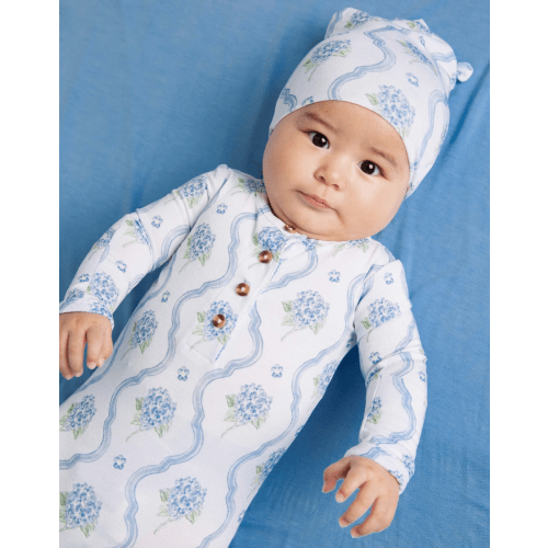 Bums & Roses Knotted Gown & Beanie Set, Size NB, Blue-tiful Bloom