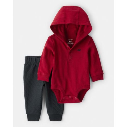 Baby Boy 2-Piece Train Hooded Bodysuit & Pant Set - Red/Black - Carter's | Carter's