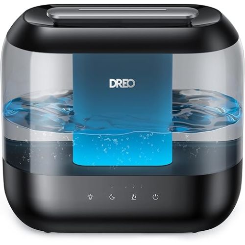 DREO Humidifiers for Bedroom, 4L Top Fill for Large Room, 36H Runtime, 28 dB Quiet Supersized Cool Mist Air Humidifier for Baby Nursery, Plants, Indoor, Night Light, Easy to Clean & Fill, Black