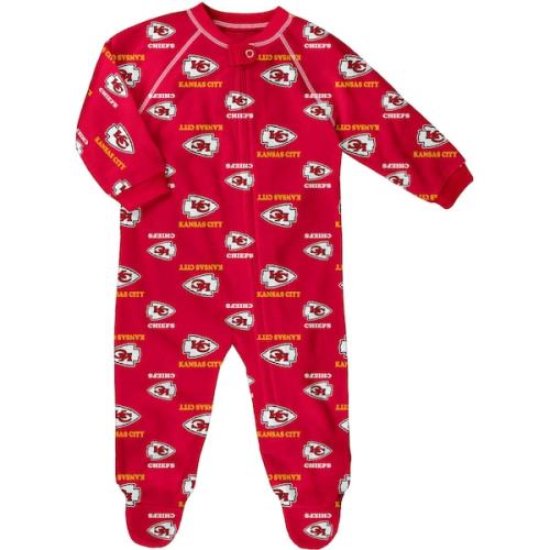 Newborn & Infant Kansas City Chiefs Red Allover Print Raglan Full-Zip Sleeper