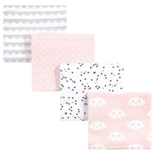 Hudson Baby Infant Girl Cotton Flannel Receiving Blankets Set, Pink Clouds, One Size