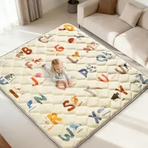 Omzer 64x64 Baby Play Mat for Floor, Playpen Mat for Toddlers Infants | Animal Alphabet Design, Safe Non-Slip Base, Extra Thick Soft Foam, Machine Washable, Foldable, Fits Playpen&Outdoor