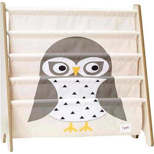 3 Sprouts Kids Book Rack - Bibliotheque Enfant - Space-Saving Bookshelf for Children's Room - Toddler and Baby Bookcase Storage, Owl