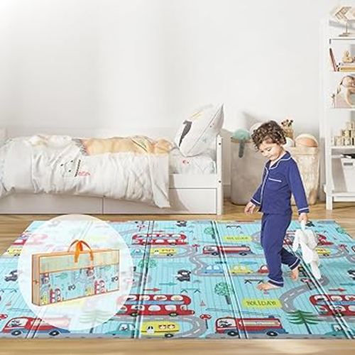 Foldable Baby Play Mat, Extra Large, Non-Toxic, Waterproof Activity Playmats for Babies, Education for Infant, Non-Slip Double Sided (79”x71” 0,4in Olive) boy and Girl
