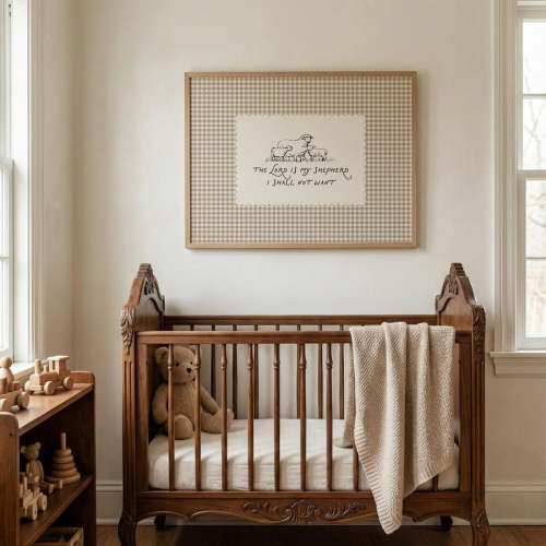 Psalm 23 Gingham Nursery Artwork, Unframed Paper Poster 24x36in